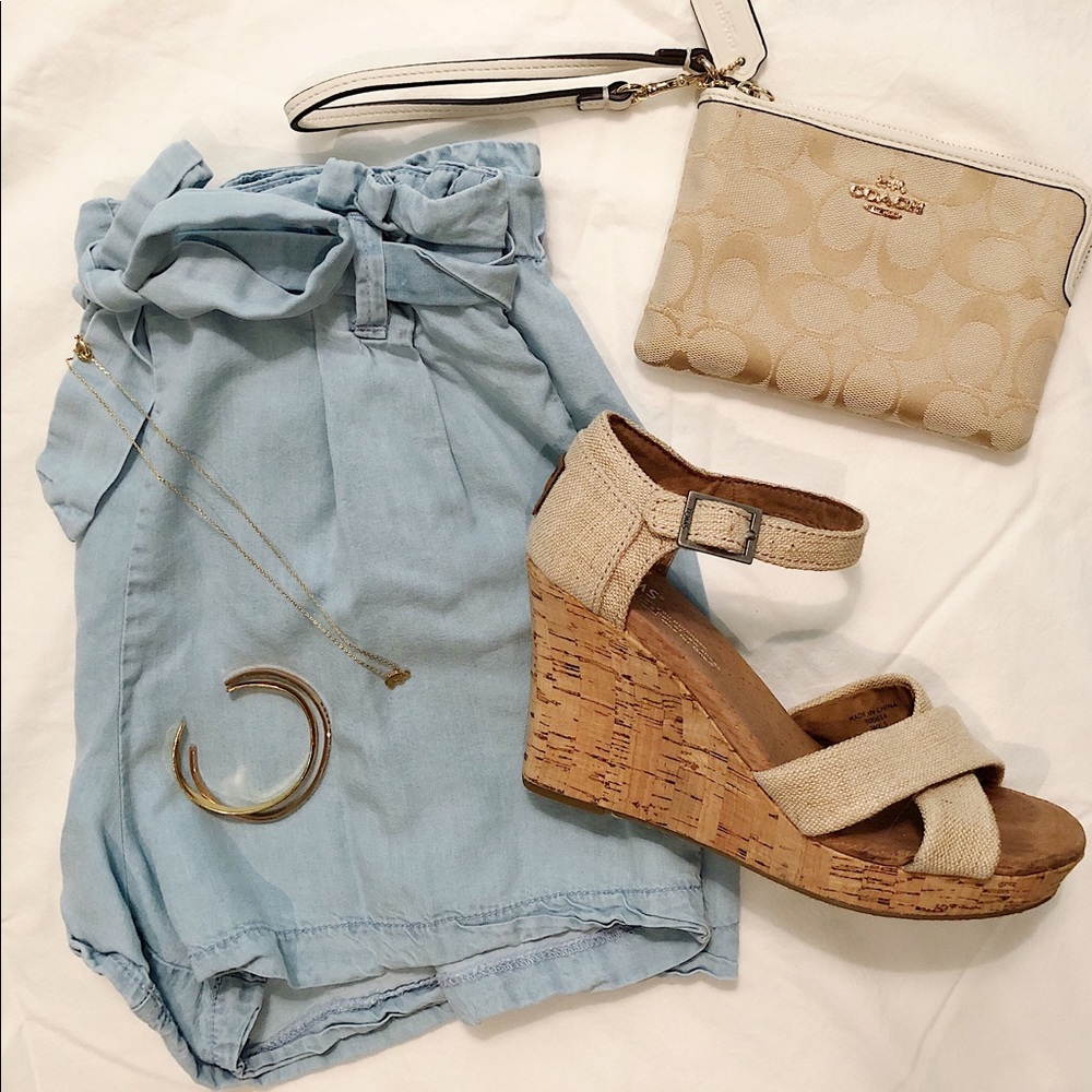 Toms Canvas Cork Wedge Sandals